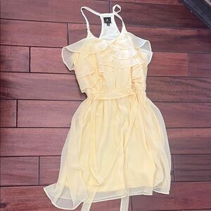 Girls' Ruffle Chiffon Dress in Light Yellow with Tie Sash